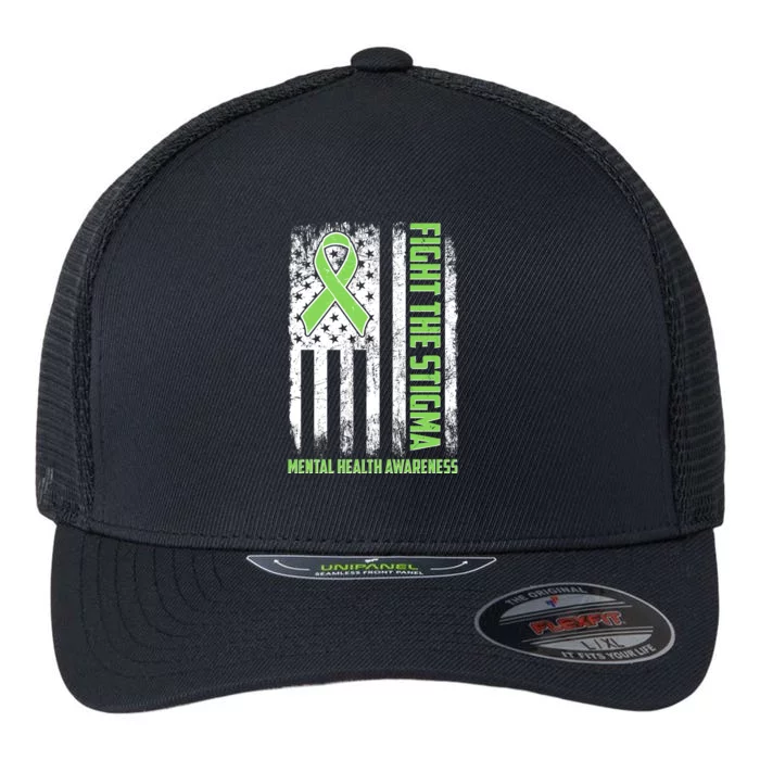 Fight The Stigma Mental Health Awareness Distressed USA Flag Flexfit Unipanel Trucker Cap