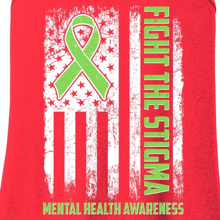 Fight The Stigma Mental Health Awareness Distressed USA Flag Ladies Essential Tank