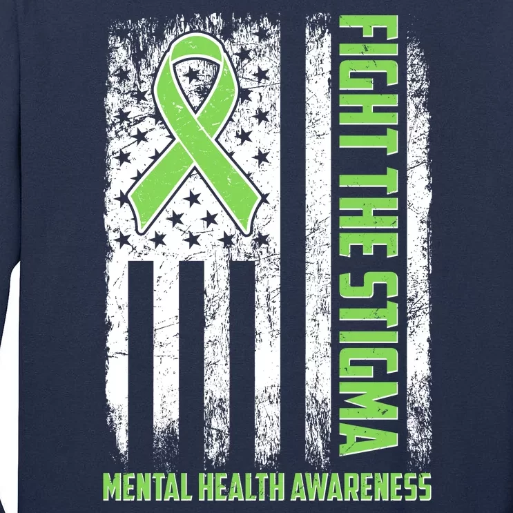 Fight The Stigma Mental Health Awareness Distressed USA Flag Tall Long Sleeve T-Shirt