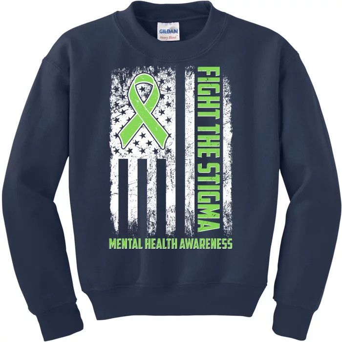 Fight The Stigma Mental Health Awareness Distressed USA Flag Kids Sweatshirt