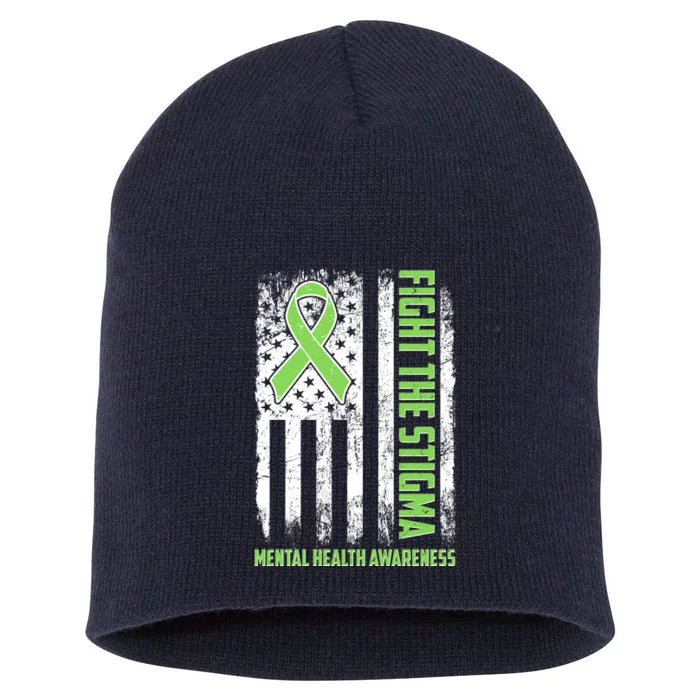 Fight The Stigma Mental Health Awareness Distressed USA Flag Short Acrylic Beanie