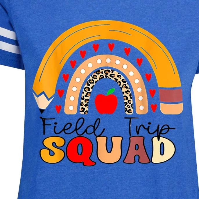 Field Trip Squad Rainbow Leopard Last Day Of School Teacher Enza Ladies Jersey Football T-Shirt