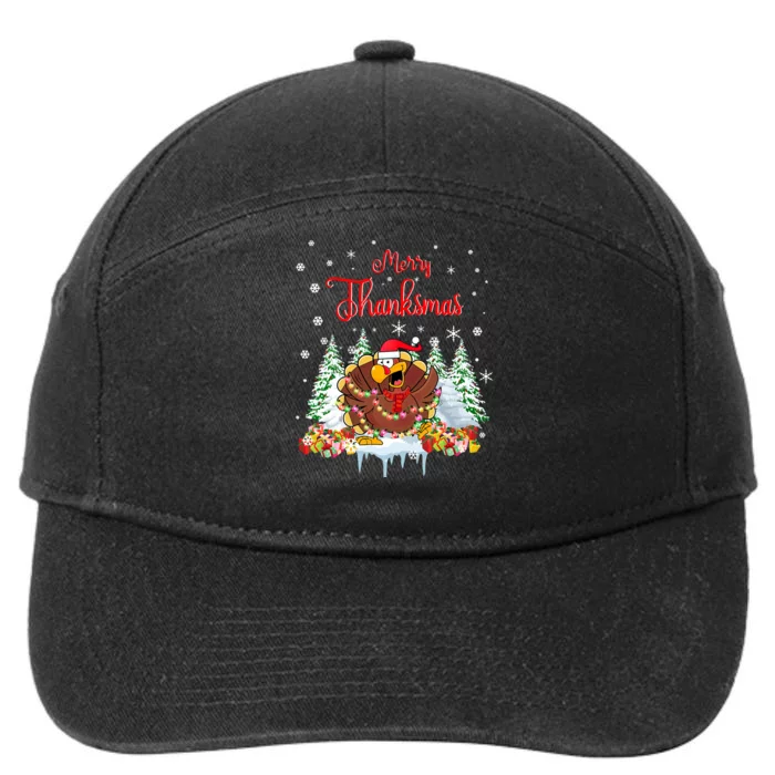 Funny Turkey Santa Merry Thanksmas Christmas Thanksgiving 7-Panel Snapback Hat