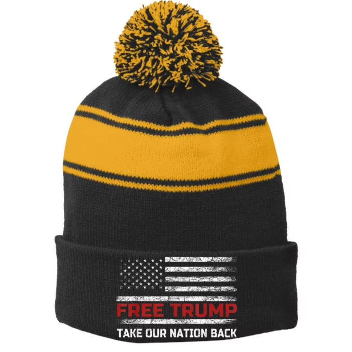 Free Trump Supporters Pro Trump Republican Take Our Nation Back Stripe Pom Pom Beanie