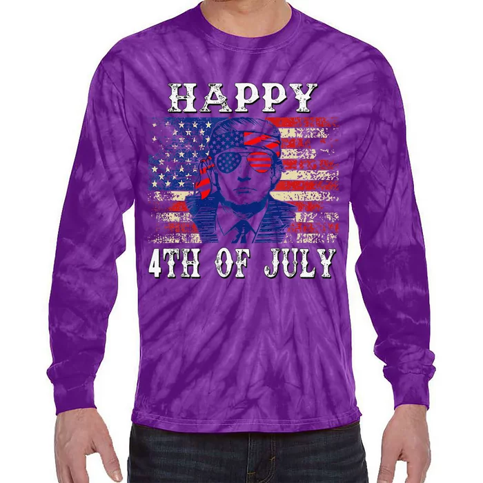 Funny Trump Shirts Happy 4th Of July American Flag Tie-Dye Long Sleeve Shirt