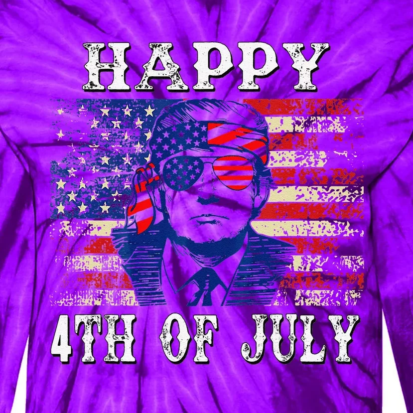 Funny Trump Shirts Happy 4th Of July American Flag Tie-Dye Long Sleeve Shirt