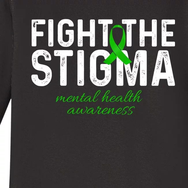 Fight The Stigma Mental Health Awareness Messy Bun Ribbon Baby Long Sleeve Bodysuit