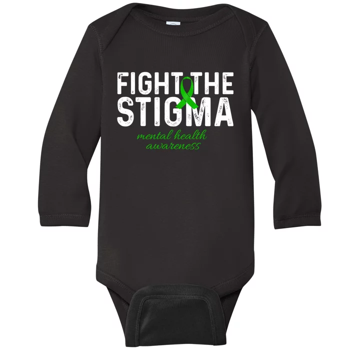 Fight The Stigma Mental Health Awareness Messy Bun Ribbon Baby Long Sleeve Bodysuit