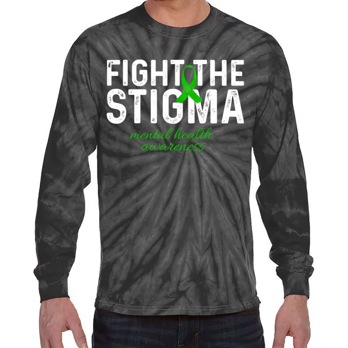 Fight The Stigma Mental Health Awareness Messy Bun Ribbon Tie-Dye Long Sleeve Shirt