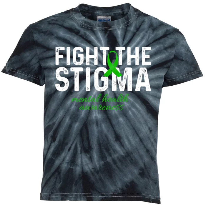 Fight The Stigma Mental Health Awareness Messy Bun Ribbon Kids Tie-Dye T-Shirt