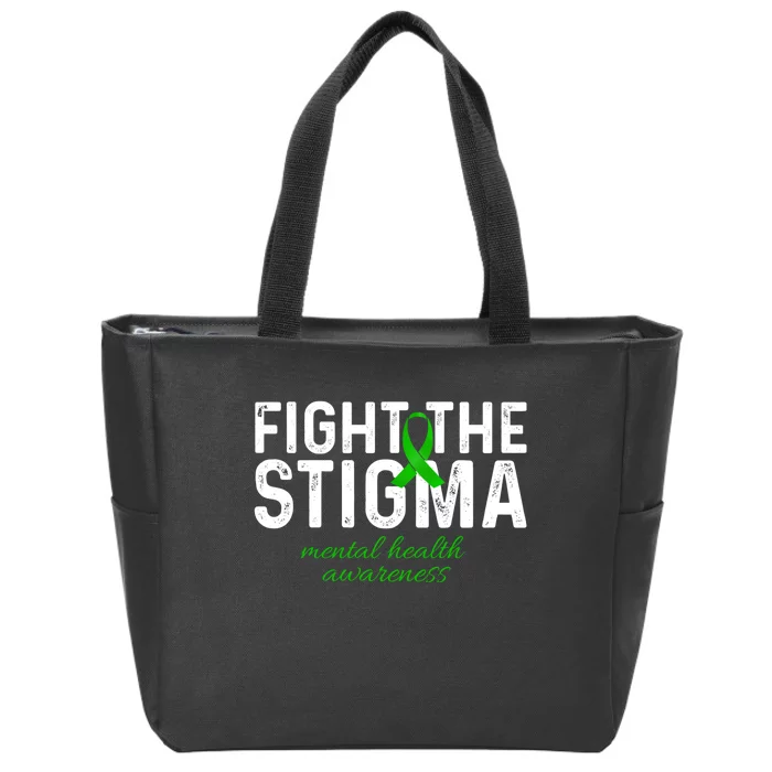 Fight The Stigma Mental Health Awareness Messy Bun Ribbon Zip Tote Bag