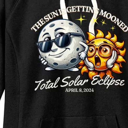 Funny The Sun Is Getting Mooned Total Solar Eclipse April 08 2024 Women's Fleece Hoodie