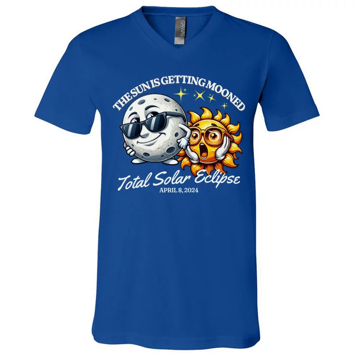 Funny The Sun Is Getting Mooned Total Solar Eclipse April 08 2024 V-Neck T-Shirt