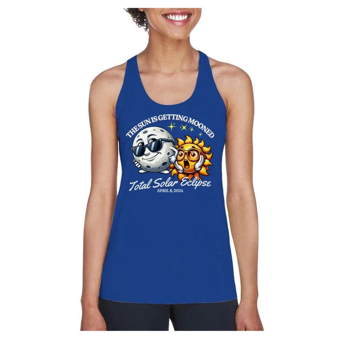 Funny The Sun Is Getting Mooned Total Solar Eclipse April 08 2024 Women's Racerback Tank