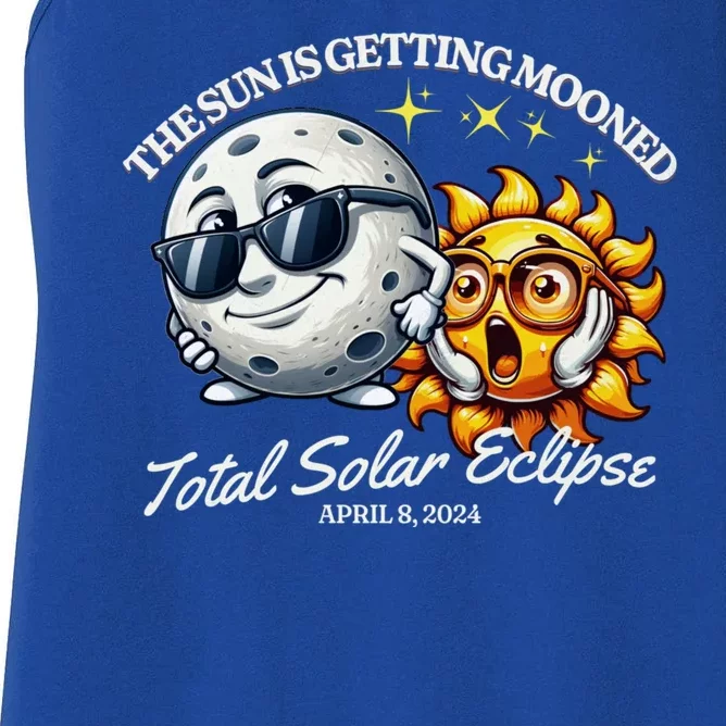 Funny The Sun Is Getting Mooned Total Solar Eclipse April 08 2024 Women's Racerback Tank