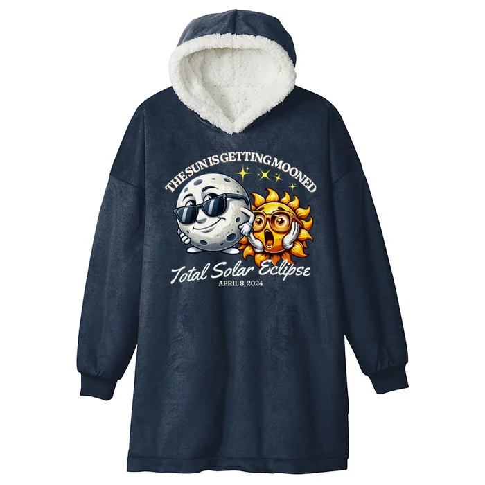 Funny The Sun Is Getting Mooned Total Solar Eclipse April 08 2024 Hooded Wearable Blanket