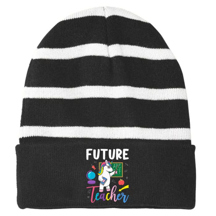 Future Teacher School Teacher Female Striped Beanie with Solid Band