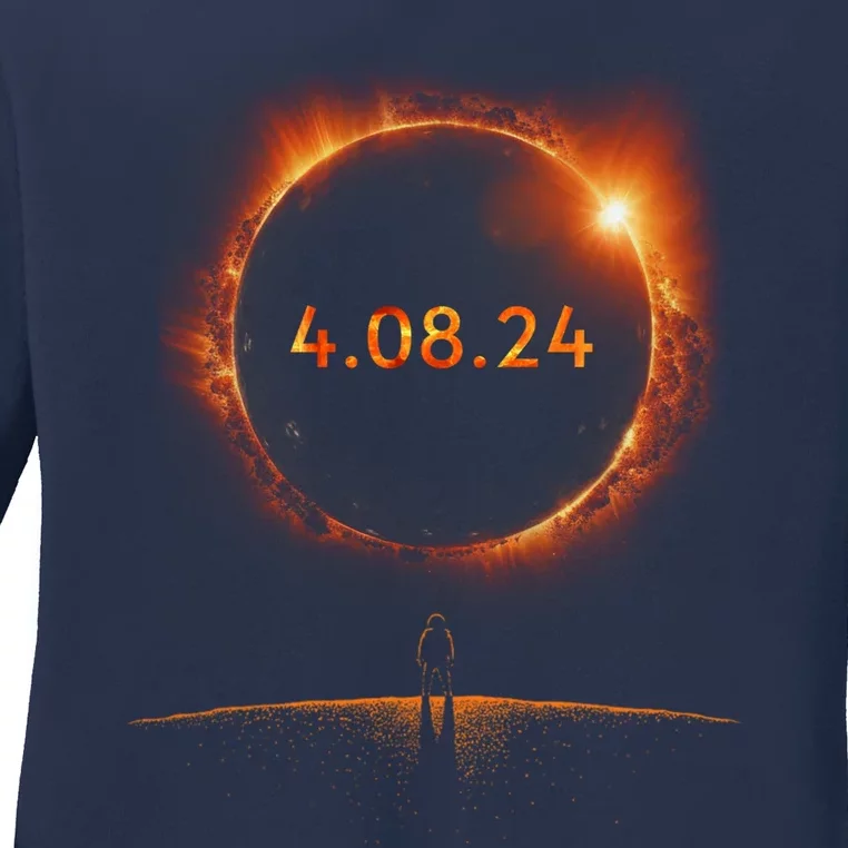 Funny Total Solar Eclipse 4.08.24 Ladies Long Sleeve Shirt