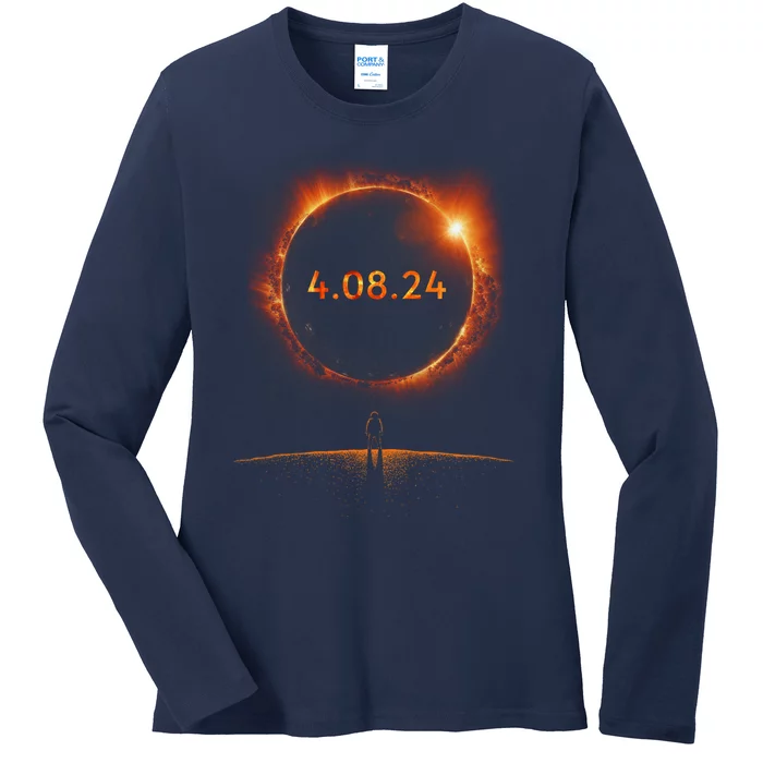 Funny Total Solar Eclipse 4.08.24 Ladies Long Sleeve Shirt