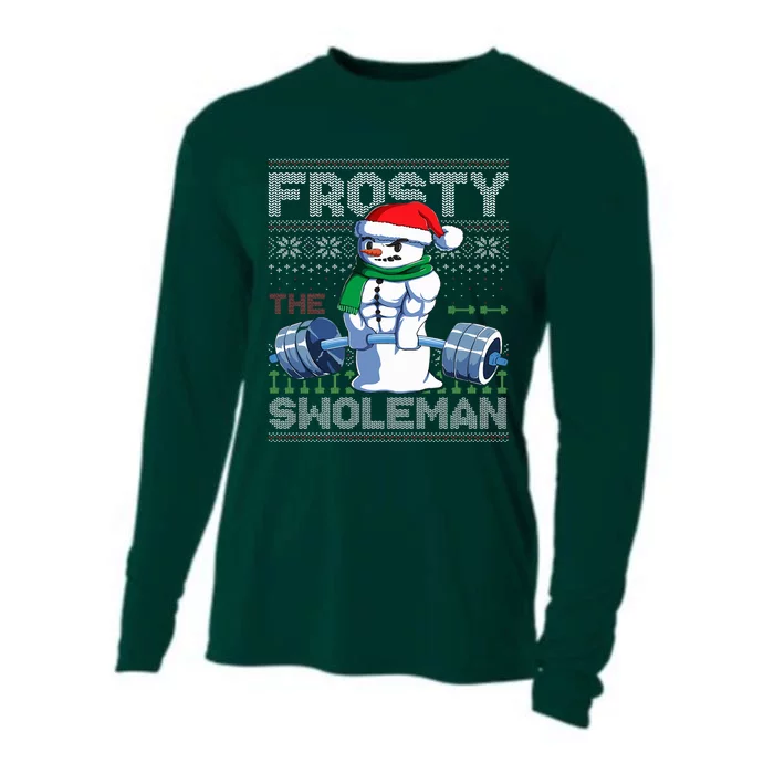 Frosty The Swoleman Ugly Christmas Sweater Funny Snowman Gym Cooling Performance Long Sleeve Crew