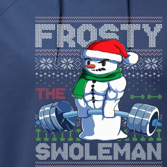 Frosty The Swoleman Ugly Christmas Sweater Funny Snowman Gym Performance Fleece Hoodie