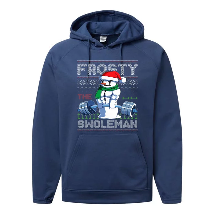 Frosty The Swoleman Ugly Christmas Sweater Funny Snowman Gym Performance Fleece Hoodie