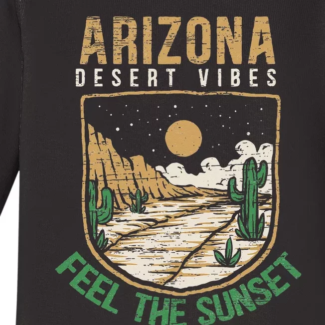 Feel The Sunset Desert Vibes Arizona Saguaro Cactus Lover Baby Long Sleeve Bodysuit