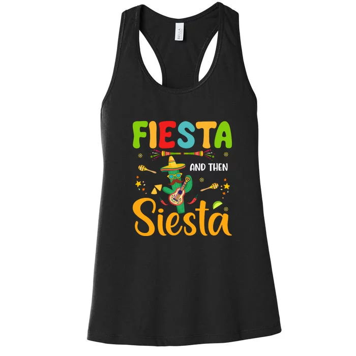 Fiesta Til Siesta Funny Mexican Heritage Cinco De Mayo Funny Cactus Women's Racerback Tank