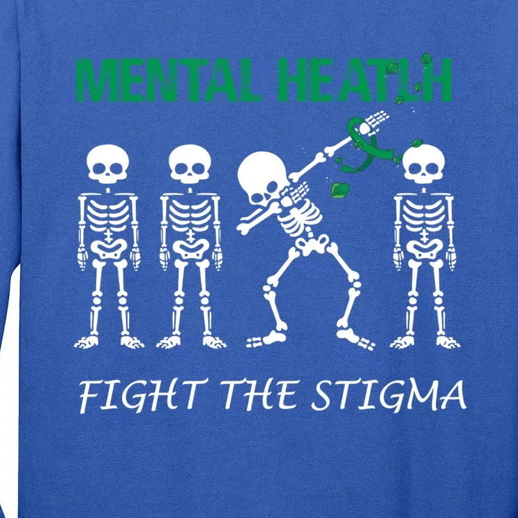 Fight The Stigma Dabbing Skeleton Tal Health Awareness Gift Tall Long Sleeve T-Shirt