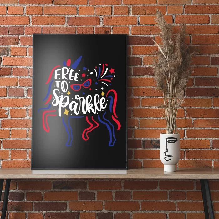 Free to Sparkle Patriotic Unicorn 4th of July Girl Boy Wo Poster