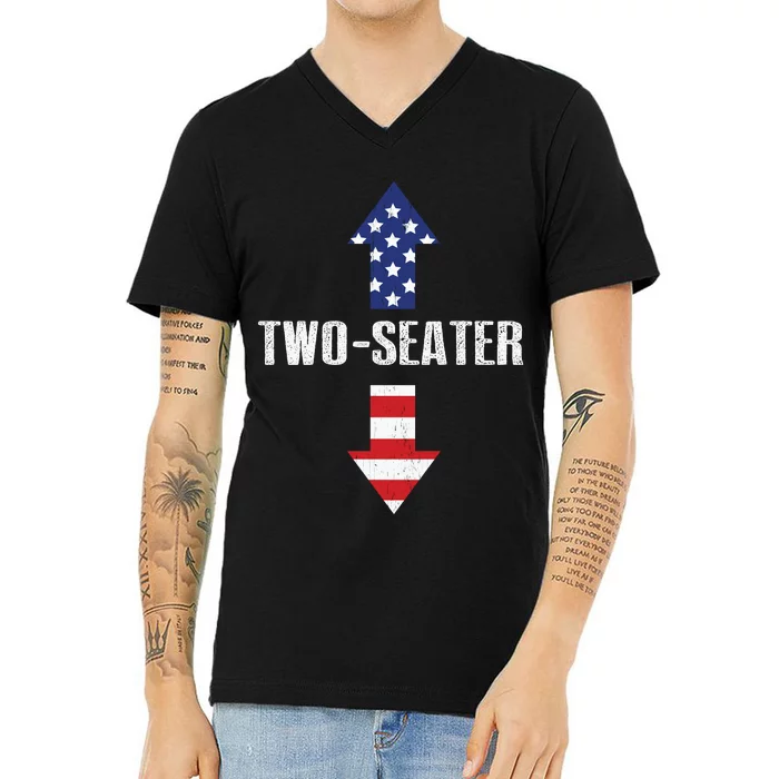 Funny Two Seater Arrow America Flag V-Neck T-Shirt