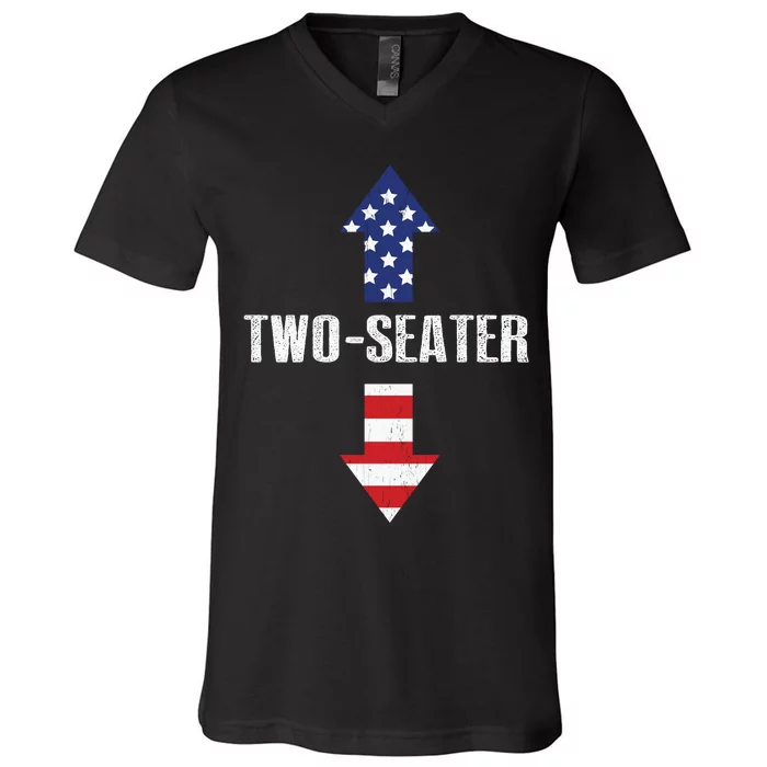 Funny Two Seater Arrow America Flag V-Neck T-Shirt