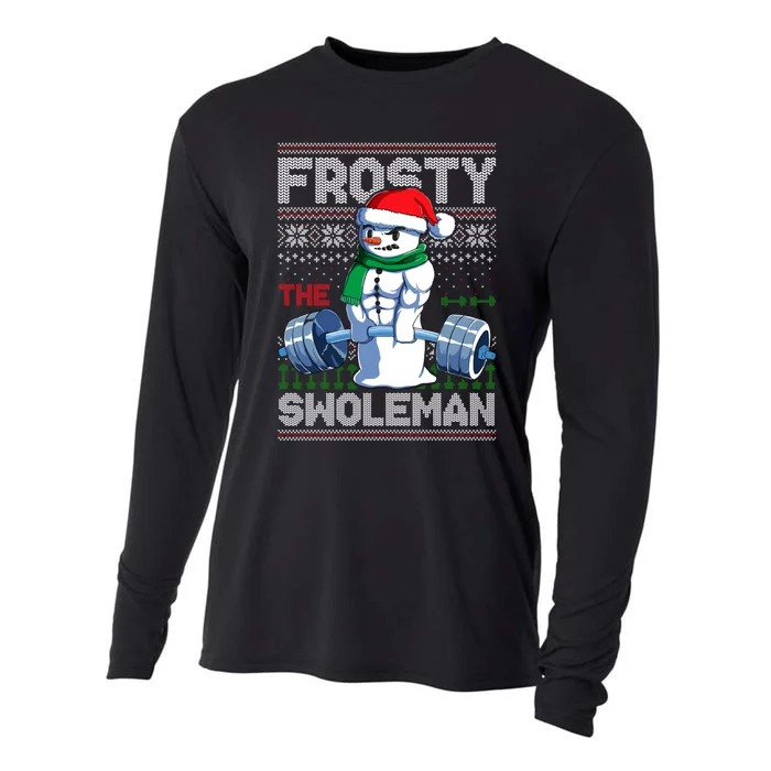 Frosty The Swoleman Ugly Christmas Sweater Funny Snowman Gym Cooling Performance Long Sleeve Crew