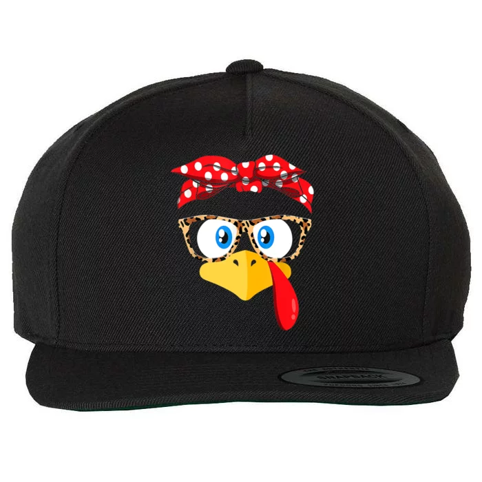 Funny Thanksgiving Strong Girl Turkey Face Leopard Print Glasses Wool Snapback Cap