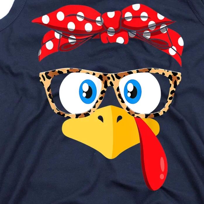 Funny Thanksgiving Strong Girl Turkey Face Leopard Print Glasses Tank Top