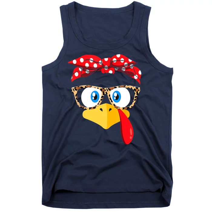 Funny Thanksgiving Strong Girl Turkey Face Leopard Print Glasses Tank Top