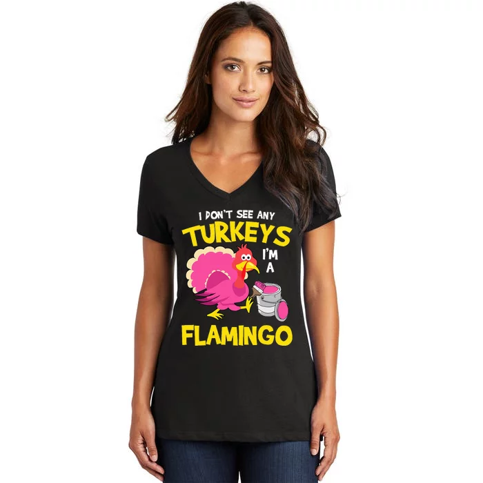 Flamingo Turkey Sarcastic and Funny Thanksgiving Gift Women's V-Neck T-Shirt