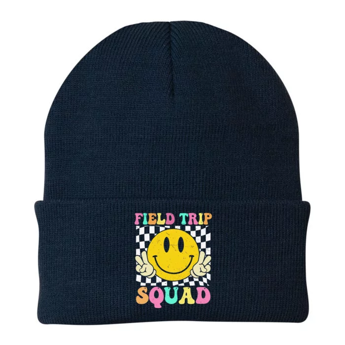 Field Trip Squad Groovy Field Day 2024 Hippie Smile Face Knit Cap Winter Beanie