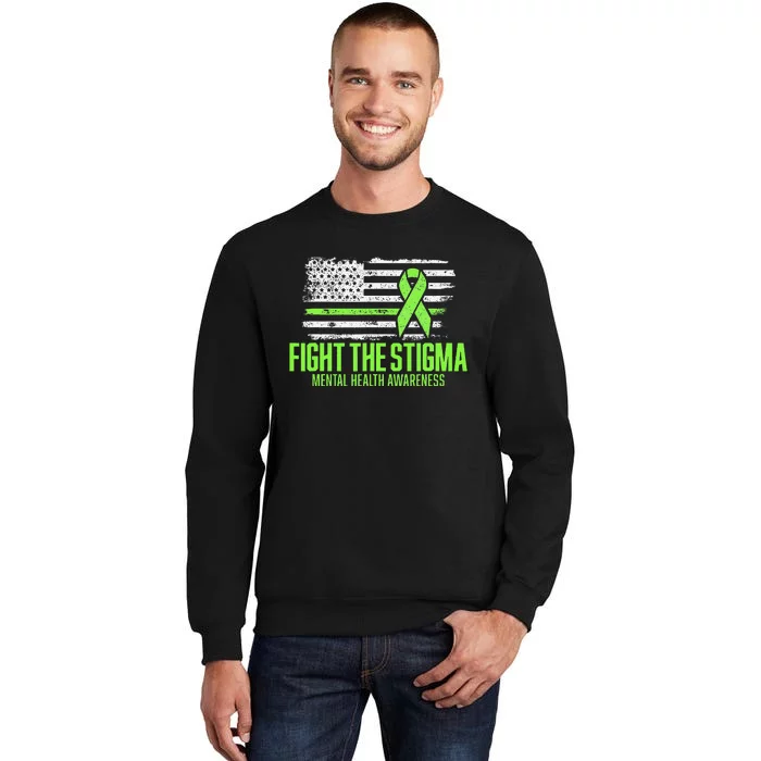 Fight the Stigma American Flag Mental Health Awareness Tall Sweatshirt