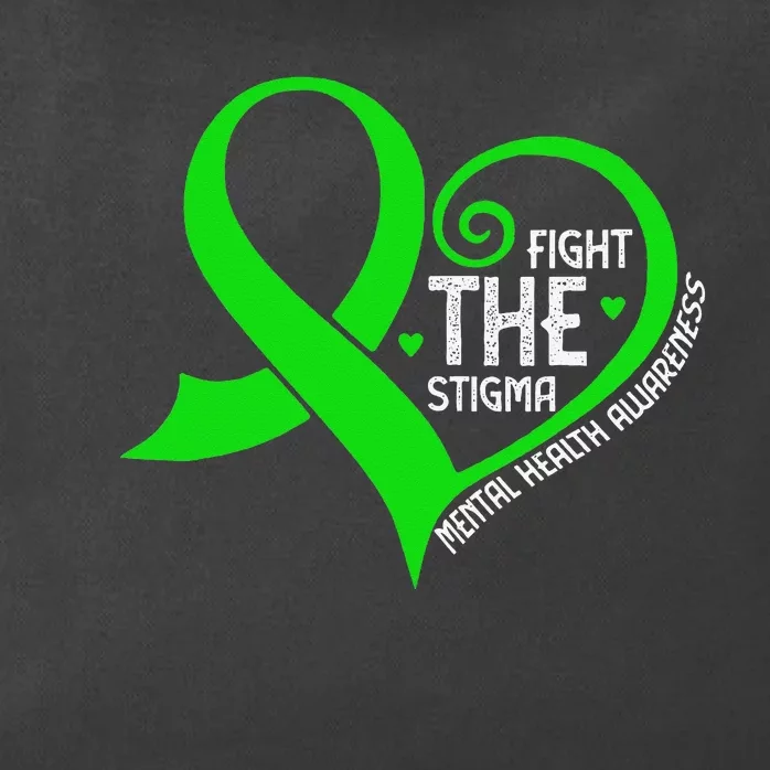 Fight the Stigma Heart Green Ribbon Mental Health Awareness Zip Tote Bag