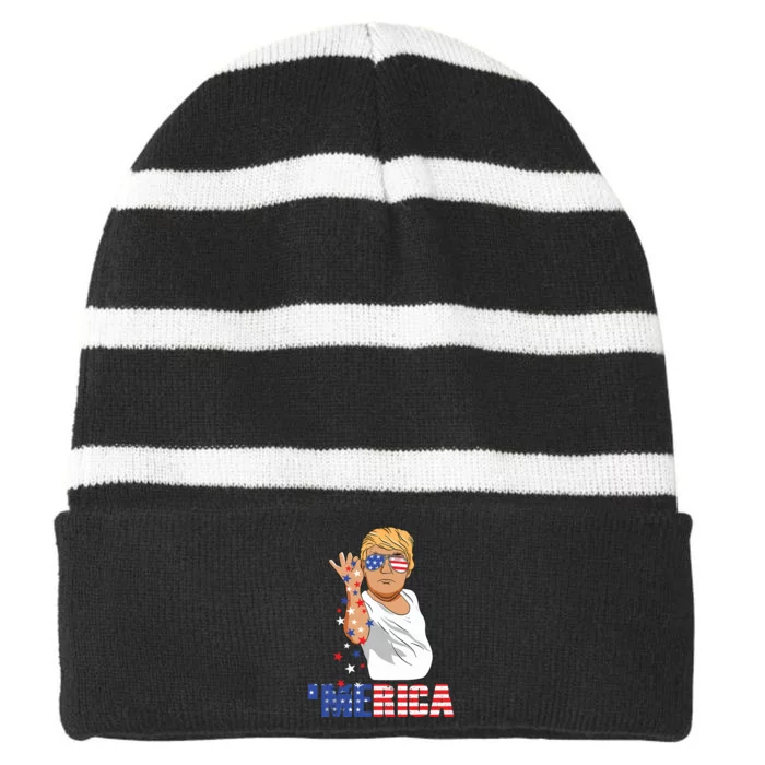 Funny Trump Salt Merica Freedom 4th Of July Gifts Tank Top Striped Beanie with Solid Band