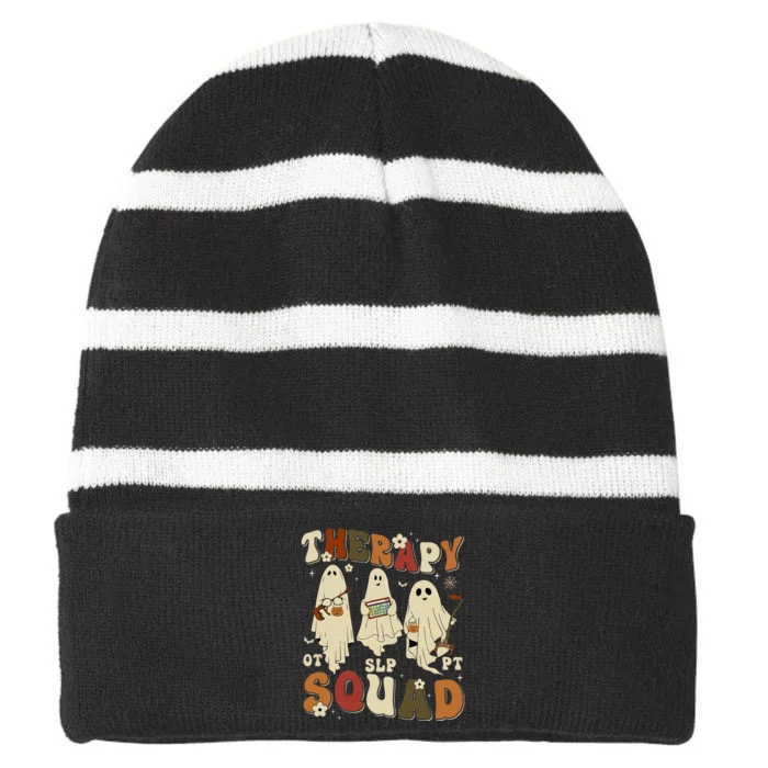 Funny Therapy Squad SLP OT PT Team Halloween Therapy Squad Striped Beanie with Solid Band