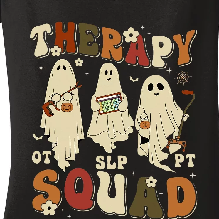 Funny Therapy Squad SLP OT PT Team Halloween Therapy Squad Women's V-Neck T-Shirt