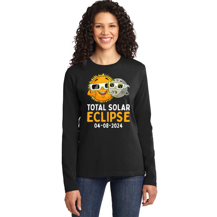 Funny Total Solar Eclipse April 8 2024 Ladies Long Sleeve Shirt