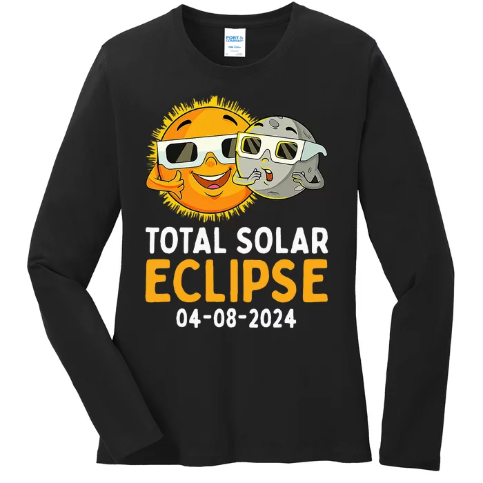 Funny Total Solar Eclipse April 8 2024 Ladies Long Sleeve Shirt