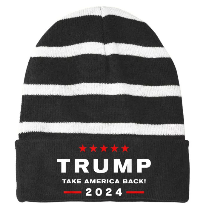 Free Trump Supporters Pro Trump Trump 2024 Take America Back Striped Beanie with Solid Band