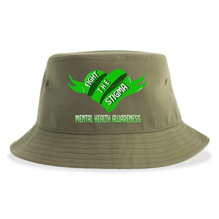 Fight The Stigma Green Heart Gift Tal Health Awareness Gift Sustainable Bucket Hat