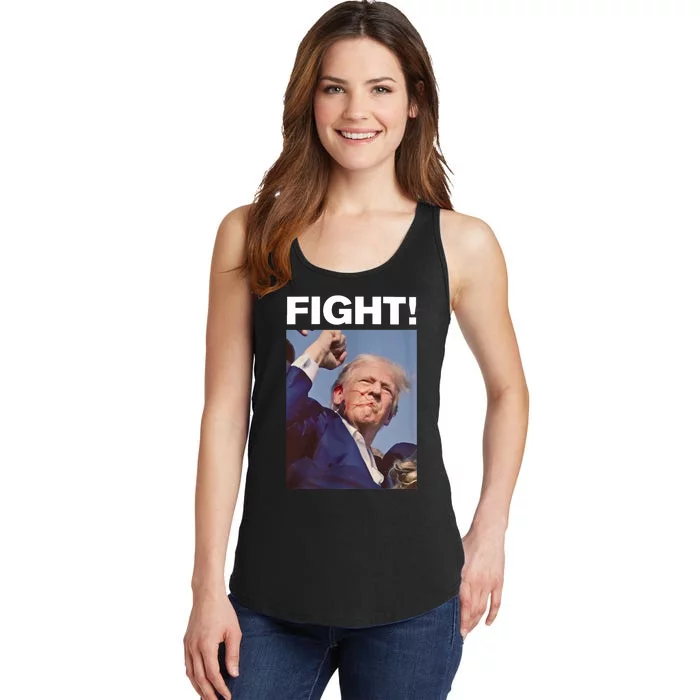 Fight! Trump Shot Trump Rally Fight For America Ladies Essential Tank