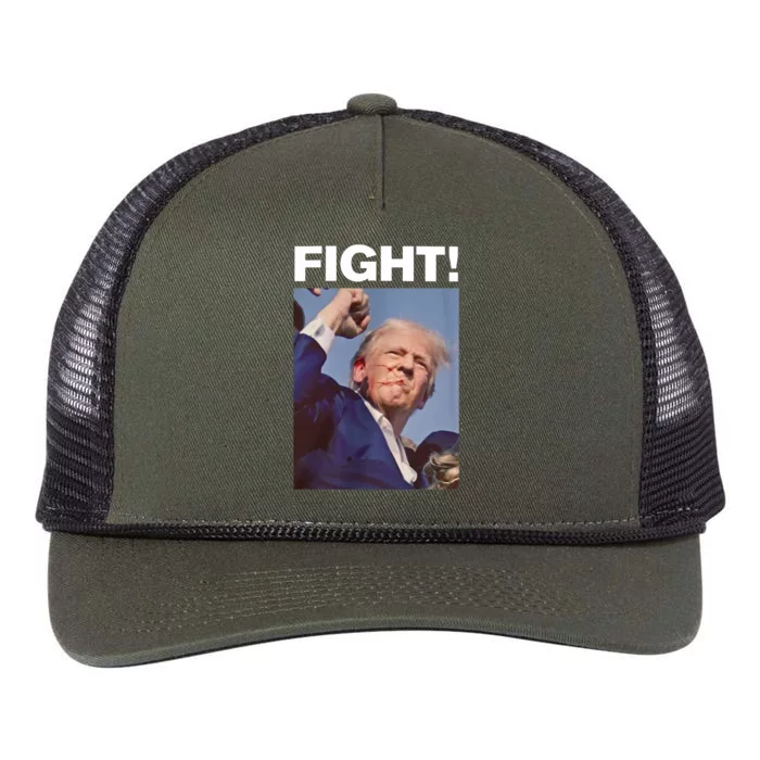 Fight! Trump Shot Trump Rally Fight For America Retro Rope Trucker Hat Cap