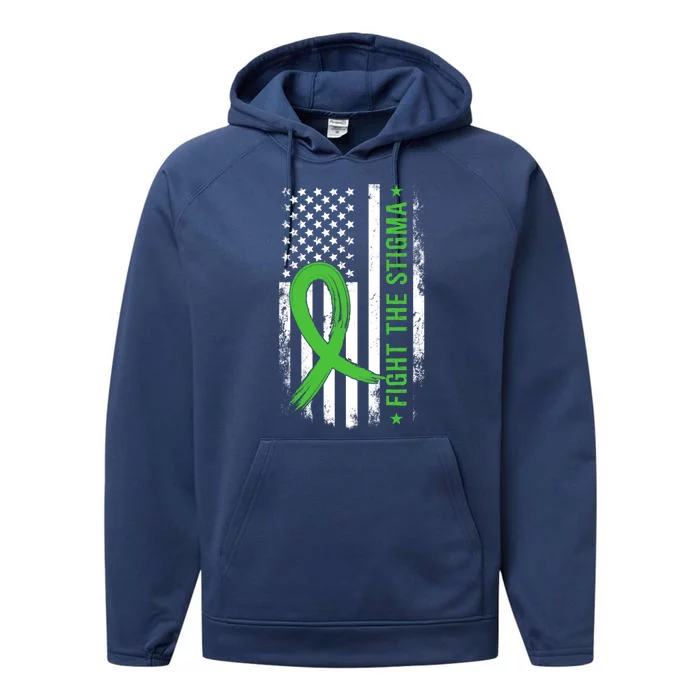 Fight The Stigma Green May Tal Health Awareness Gift Performance Fleece Hoodie